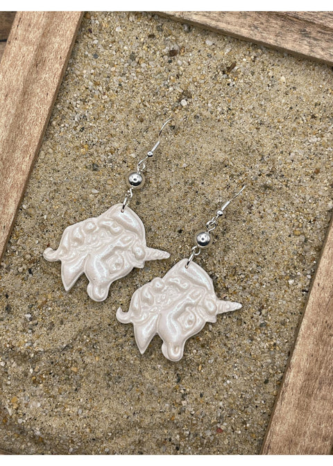Unicorn Face Dangle Earrings - White