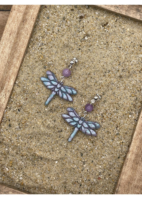 Shimmer Dragon Fly Dangle Earrings