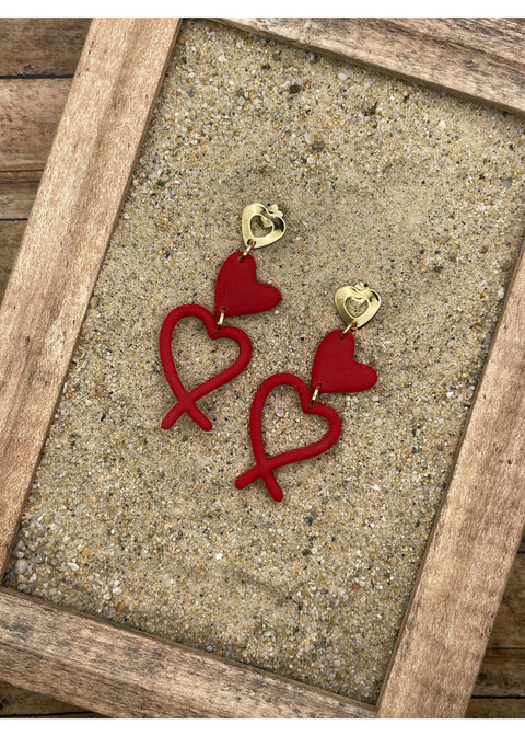 Love Earrings Double Hearts with Gold Heart Post
