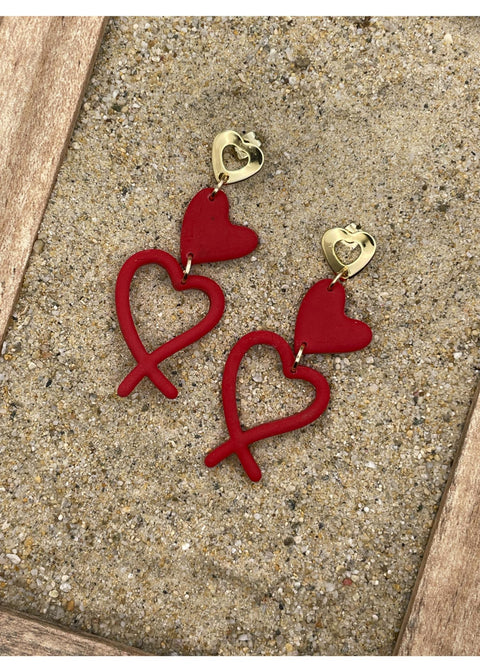 Love Earrings Double Hearts with Gold Heart Post