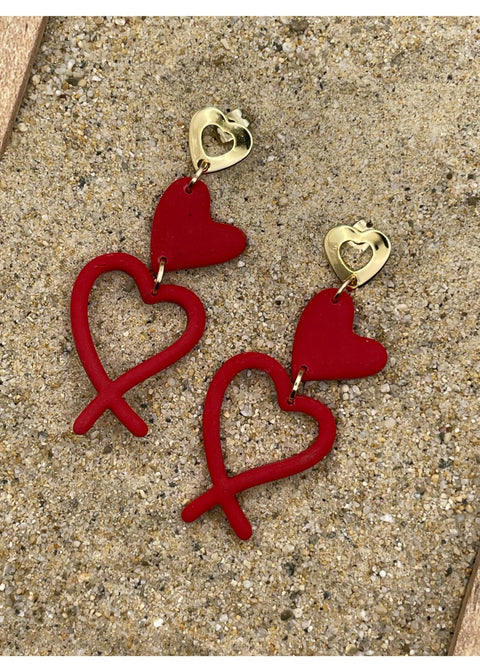 Love Earrings Double Hearts with Gold Heart Post