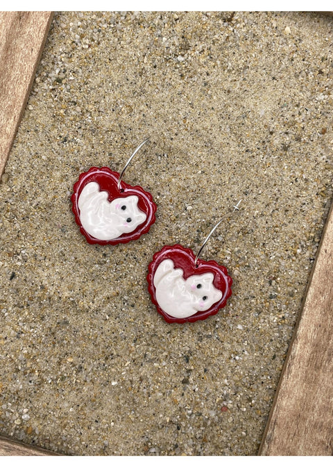 Love Crazy Purring Kitty Cat Heart Hoop Earrings