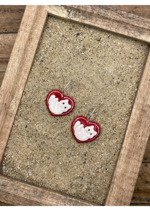 Love Crazy Purring Kitty Cat Heart Hoop Earrings
