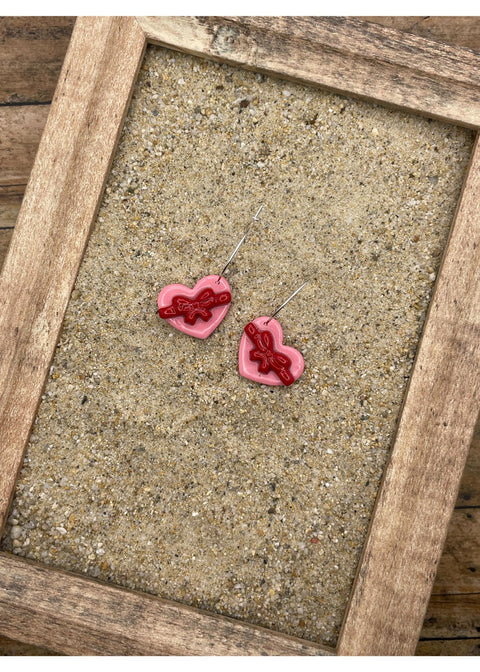 Bonbon Box Hoop Earrings with Red Bow