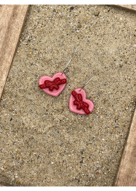 Bonbon Box Hoop Earrings with Red Bow