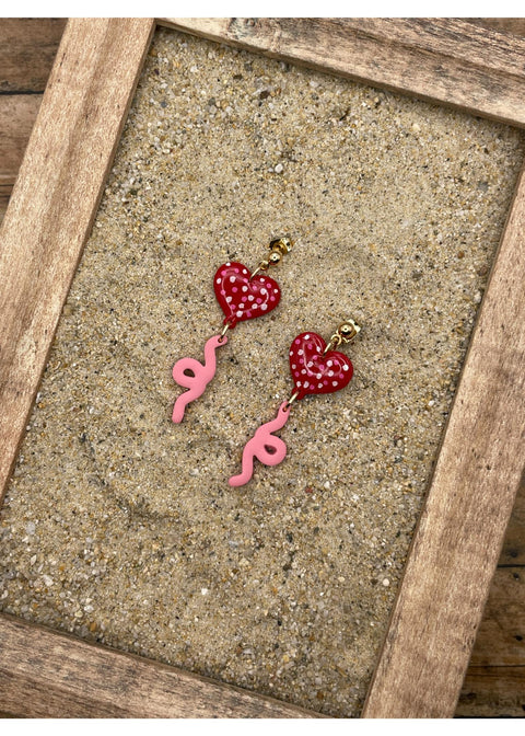 Polka Dots Heart Balloon Dangle Earrings
