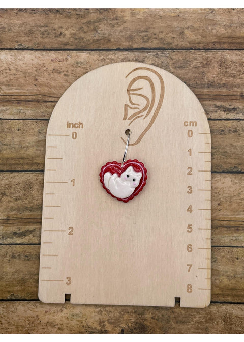 Love Crazy Purring Kitty Cat Heart Hoop Earrings