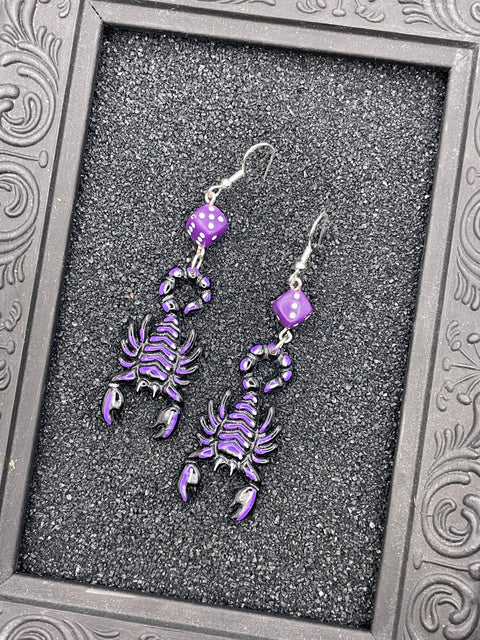 Tattoo Scorpion Earrings with Dice Details: Handmade Polymer Clay