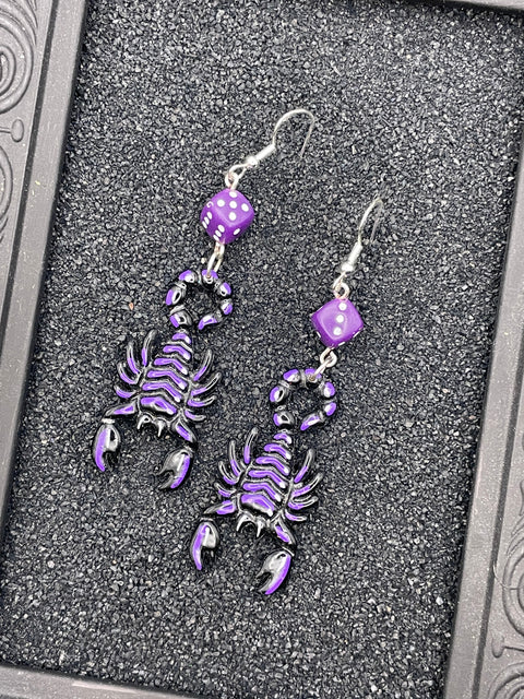 Tattoo Scorpion Earrings with Dice Details: Handmade Polymer Clay