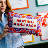Resting Mahj Face Needlepoint Pillow