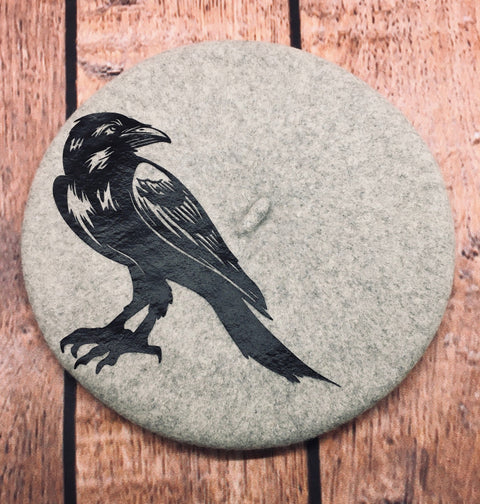 Vegan Felt Beret - Grey - Raven