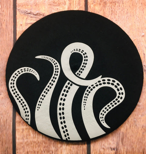 Vegan Felt Beret - Black - Tentacles