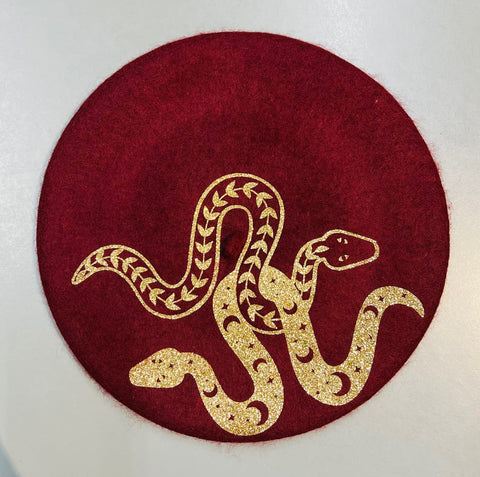 Vegan Beret - Burgundy - Celestial Snakes