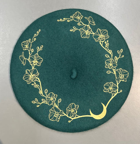 Vegan Felt Beret - Emerald - Orchids