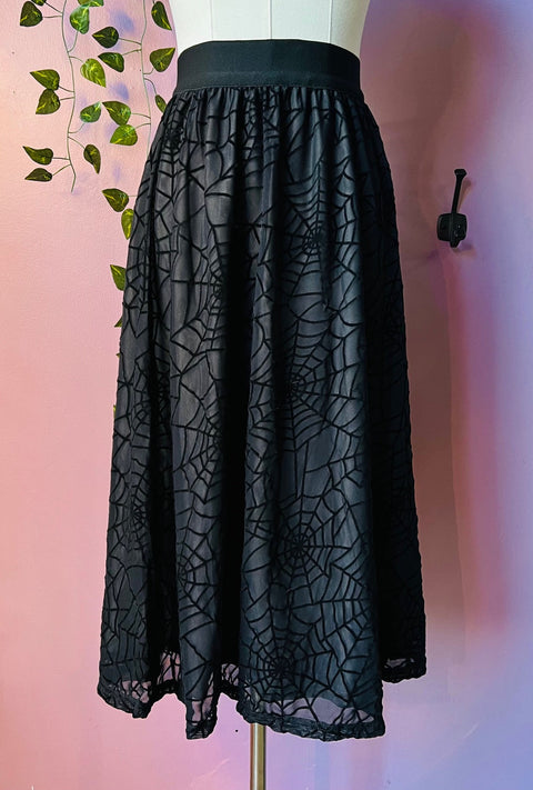 The Aradia Full Skirt  - Velvet Spider Web Flocked