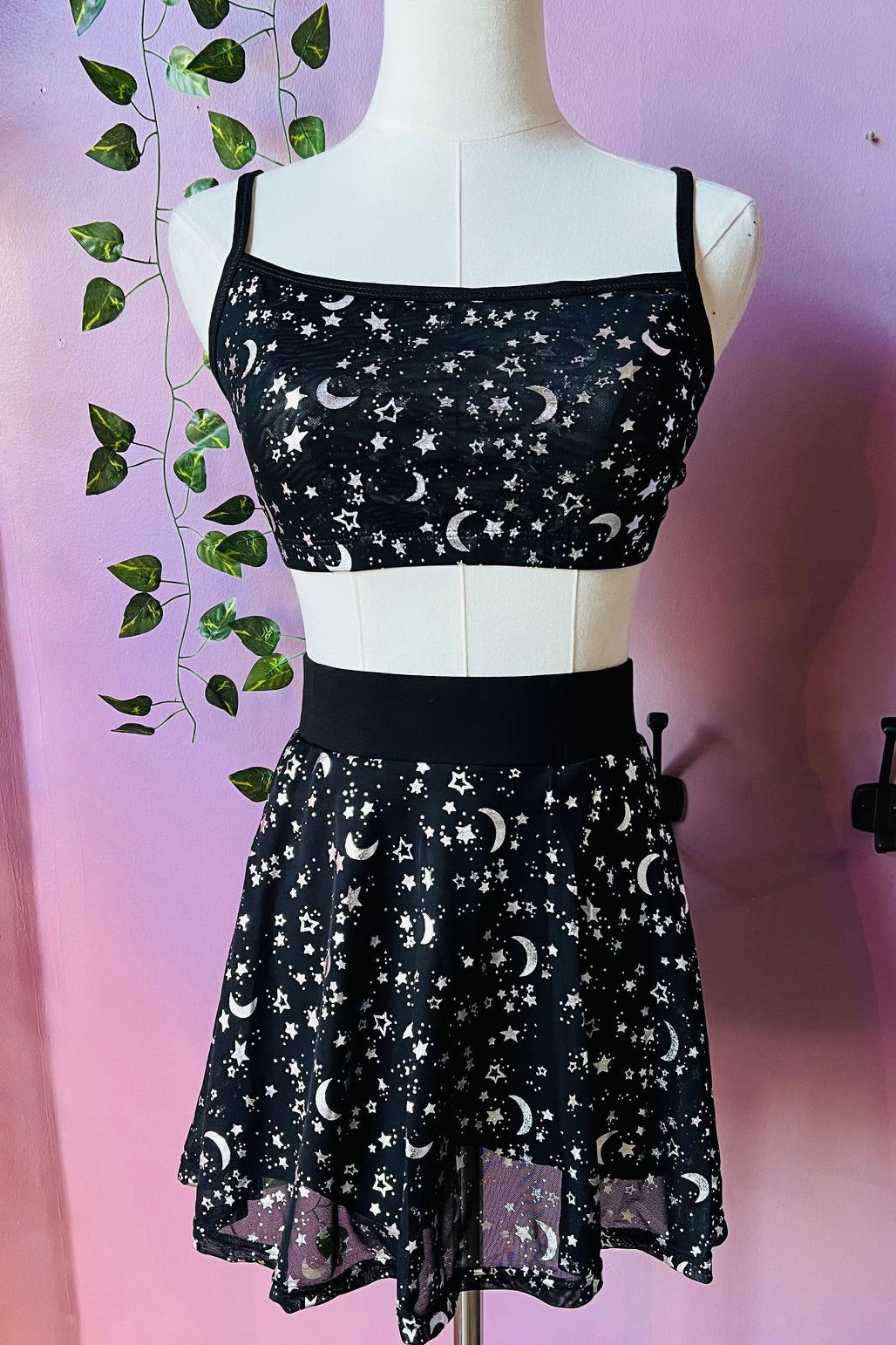 The Morbid Mini Skort - MOON & STARS - Metallic Skirt with Built In Shorts
