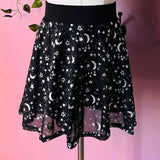 The Morbid Mini Skort - MOON & STARS - Metallic Skirt with Built In Shorts