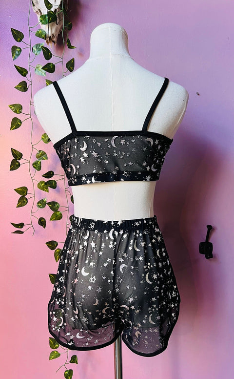 The Sinister Set - MOON & STAR - Sheer Metallic Bra & Shorts Separates