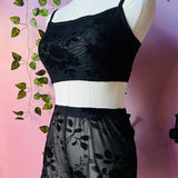 The Sinister Set - GOTHIC FLORAL - Sheer Velvet Flocked Bra & Shorts Separates