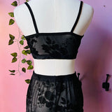 The Sinister Set - GOTHIC FLORAL - Sheer Velvet Flocked Bra & Shorts Separates