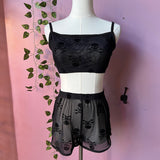 The Sinister Set - SKULLS - Sheer Velvet Flocked Bra & Shorts Separates