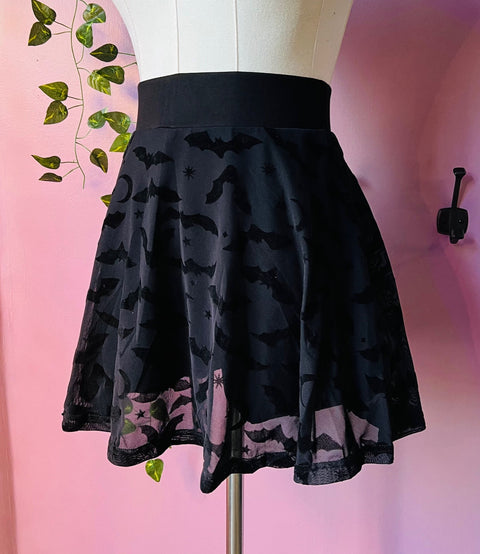 The Morbid Mini Skort - BATS - Flocked Velvet Skirt with Built In Shorts