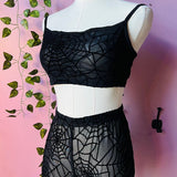 The Sinister Set - WEBS - Sheer Velvet Flocked Bra & Shorts Separates