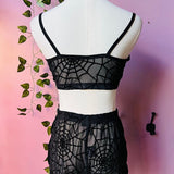 The Sinister Set - WEBS - Sheer Velvet Flocked Bra & Shorts Separates