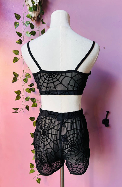 The Sinister Set - WEBS - Sheer Velvet Flocked Bra & Shorts Separates