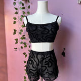 The Sinister Set - SNAKES - Sheer Velvet Flocked Bra & Shorts Separates