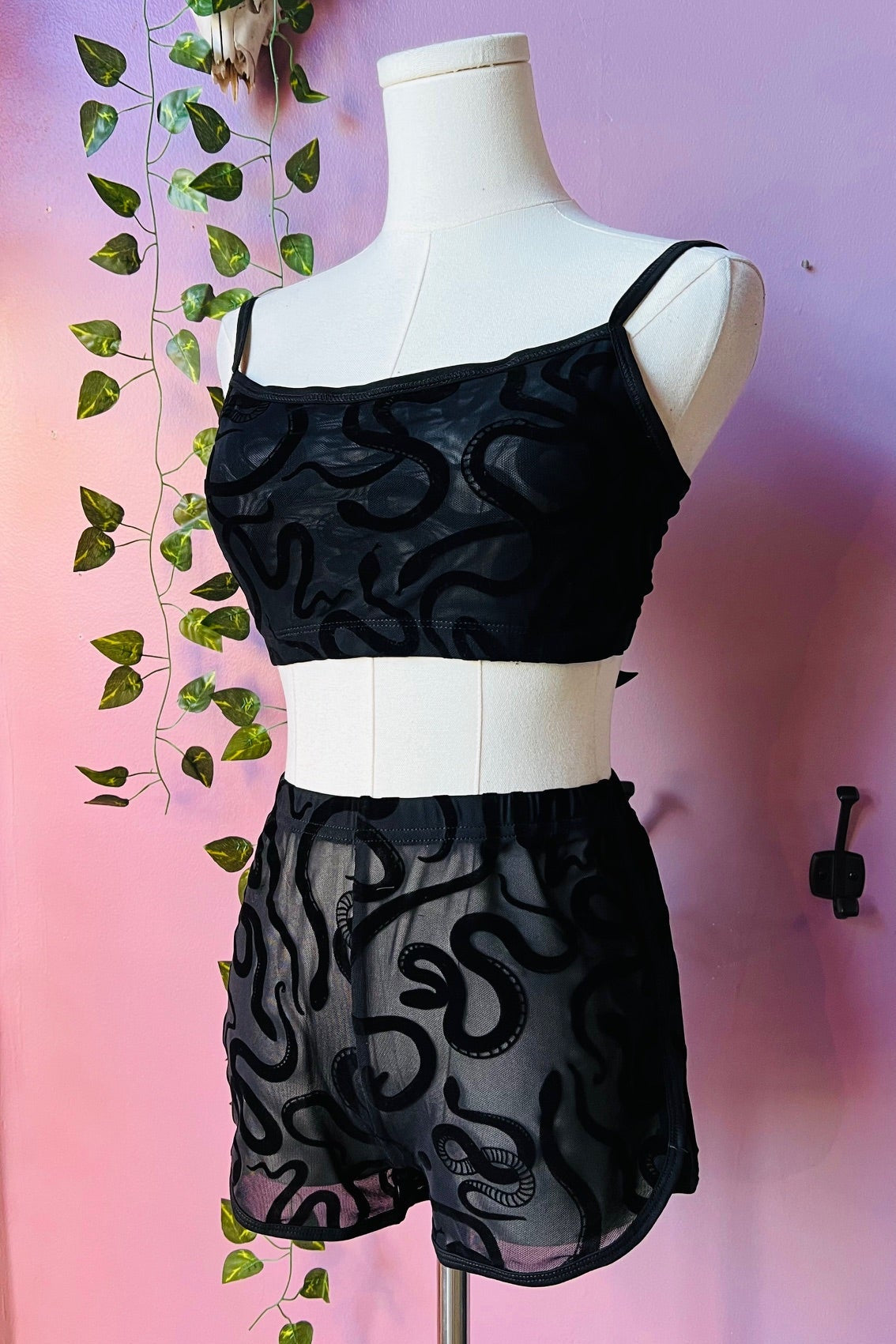 The Sinister Set - SNAKES - Sheer Velvet Flocked Bra & Shorts Separates
