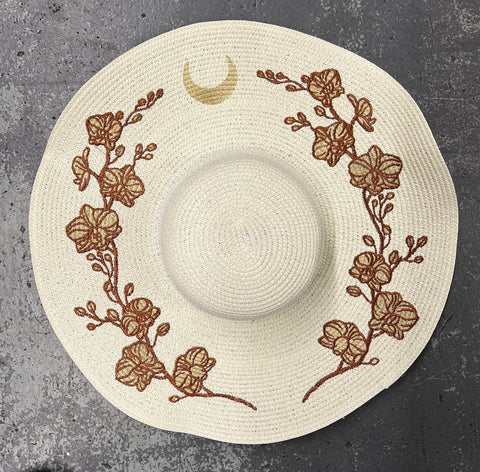 Embroidered Floppy Sun Hat - XL Brim - Orchids