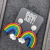 Love is Love - Rainbow Arch with Cloud Earrings: Handmade Polymer Clay