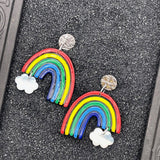 Love is Love - Rainbow Arch with Cloud Earrings: Handmade Polymer Clay
