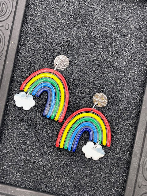 Love is Love - Rainbow Arch with Cloud Earrings: Handmade Polymer Clay