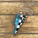 Bea - Checkered and Turquoise Mixed Gemstone Lightning Bolt Pendant Necklace