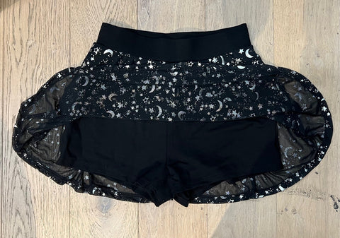 The Morbid Mini Skort - Moon & Stars - Metallic Skirt with Built In Shorts