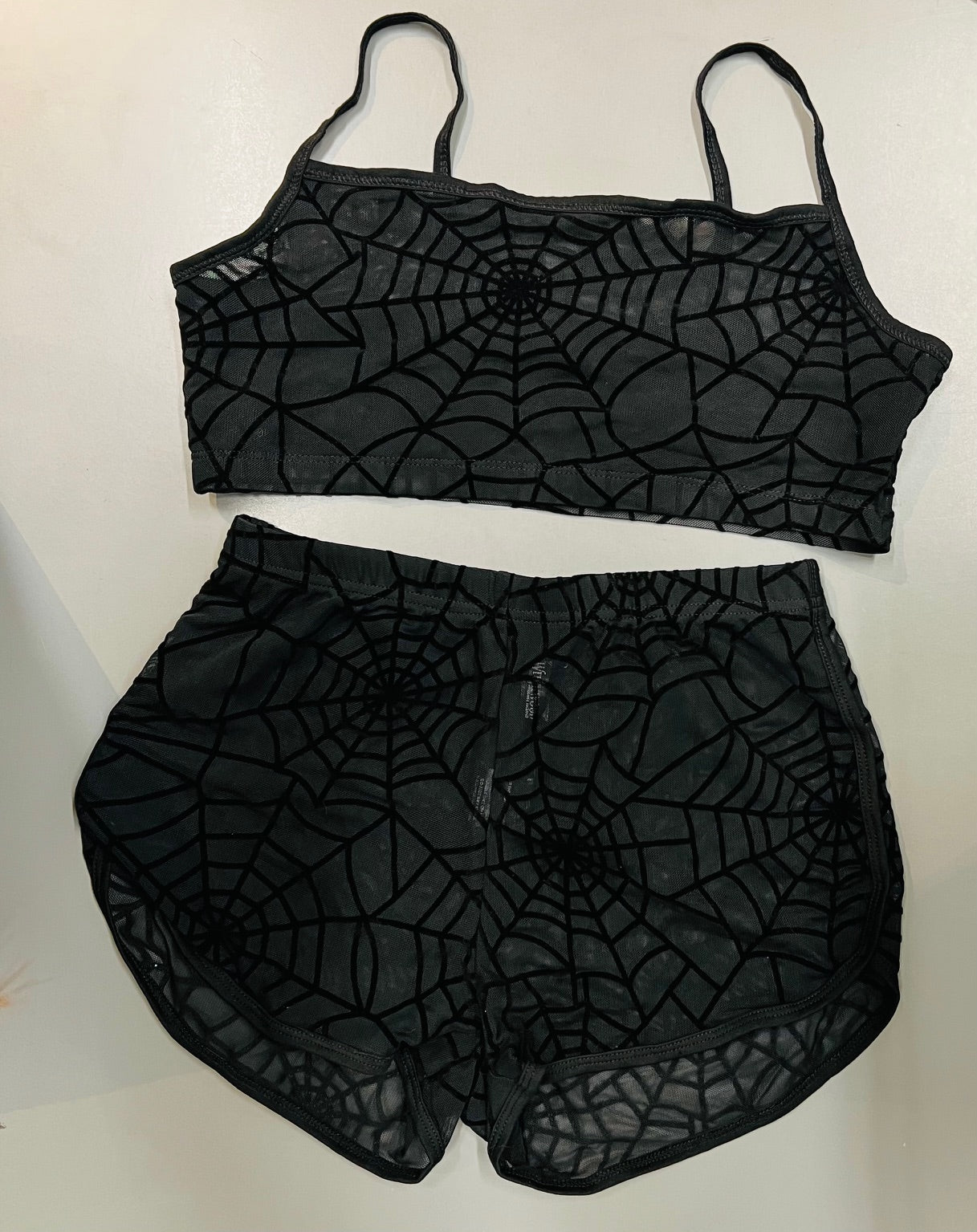 The Sinister Set - WEBS - Sheer Velvet Flocked Bra & Shorts Separates