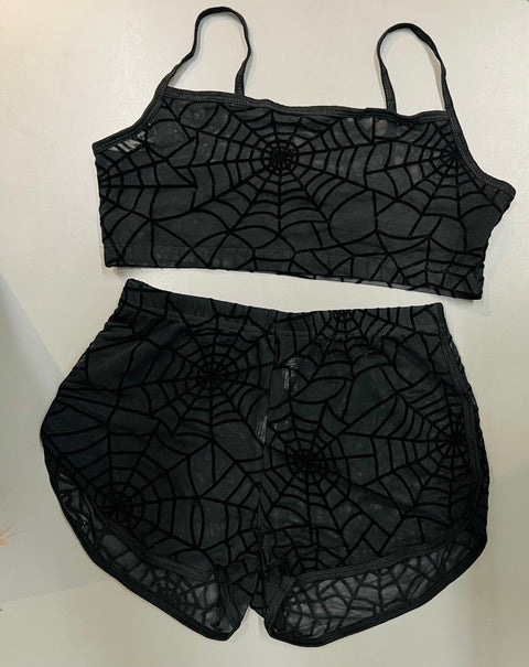 The Sinister Set - WEBS - Sheer Velvet Flocked Bra & Shorts Separates