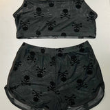 The Sinister Set - SKULLS - Sheer Velvet Flocked Bra & Shorts Separates
