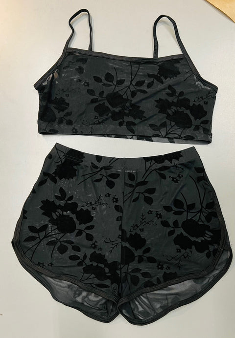 The Sinister Set - GOTHIC FLORAL - Sheer Velvet Flocked Bra & Shorts Separates