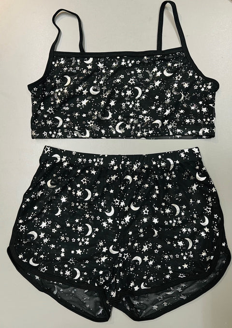 The Sinister Set - MOON & STAR - Sheer Metallic Bra & Shorts Separates