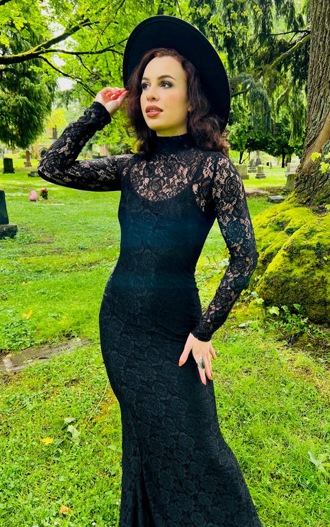 Persephone - Deadly SHEER Floral Lace Maxi Dress