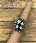 Artisan made sterling silver ring with black and white playing card design