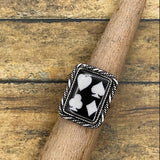 Artisan made sterling silver ring with black and white playing card design