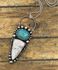 Artisan made sterling silver necklace with a blue turquoise and white buffalo turquoise stone pendant on a chain.