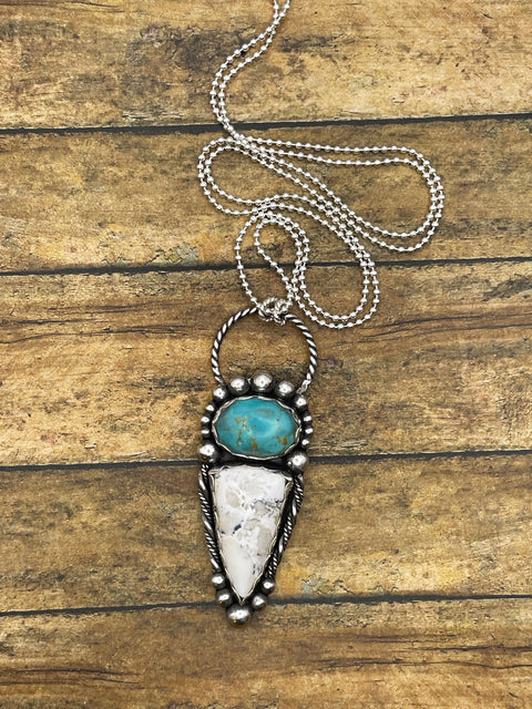 Alexa - White Buffalo and Blue Turquoise Large Pendant Necklace