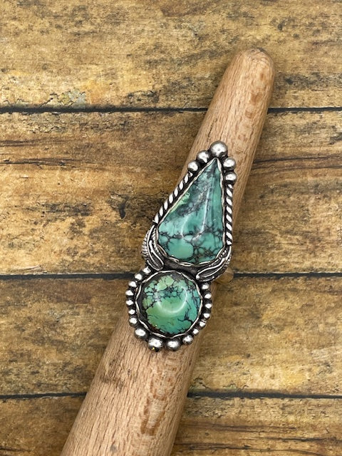 Blake - Turquoise Double Stone with Feather Detail Ring