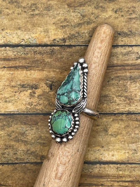 Blake - Turquoise Double Stone with Feather Detail Ring