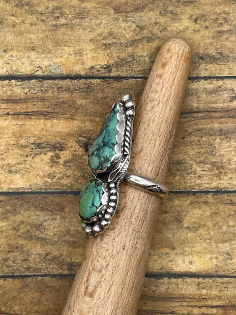 Blake - Turquoise Double Stone with Feather Detail Ring